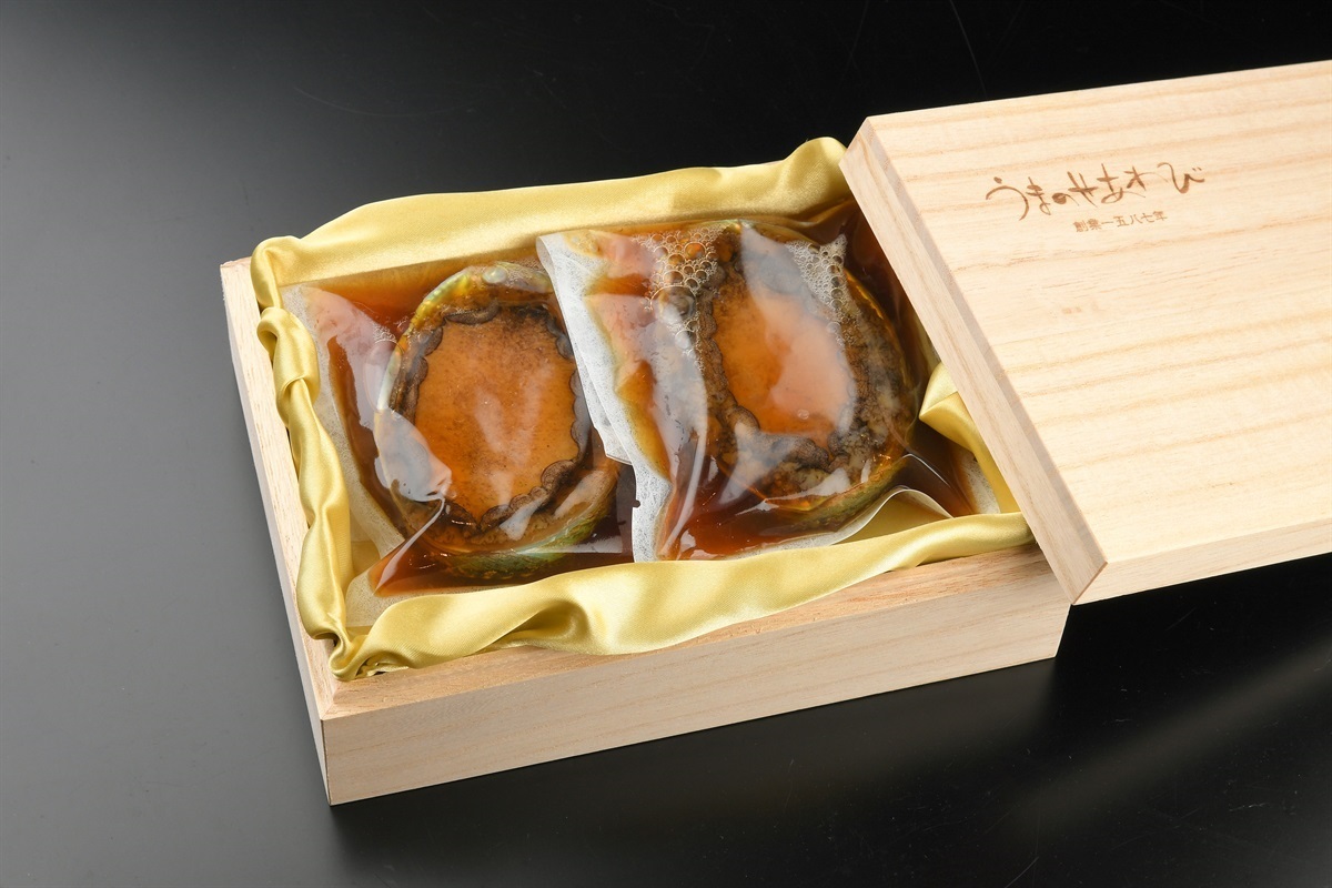 冷凍】うまのせあわび煮貝（国産2個入）‐桐箱入り｜魚商 小田原六
